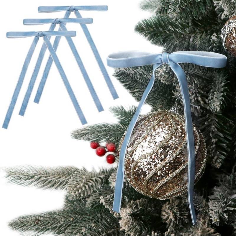 lot 70624 image: Light Blue Velvet Christmas Bow Ornaments - Retail $35