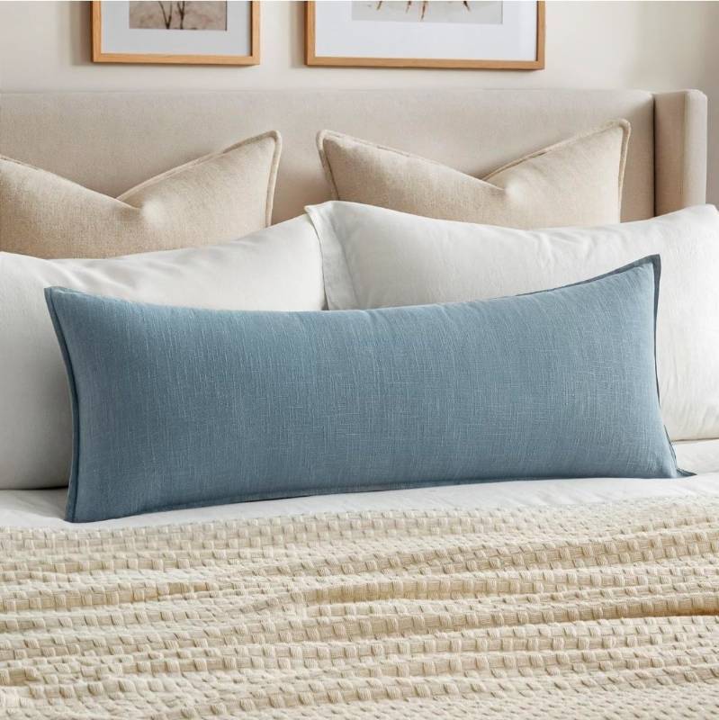 lot 70641 image: Linen Lumbar Pillow Cover - Dusty Blue - Retail $35