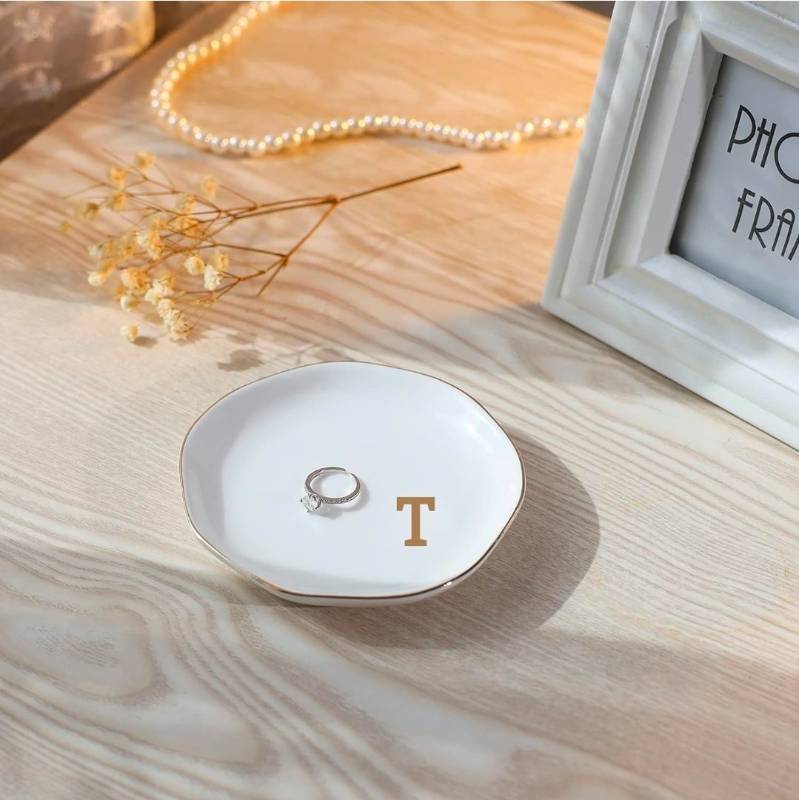 lot 70652 image: Monogram T White Ceramic Ring Dish - Retail $12
