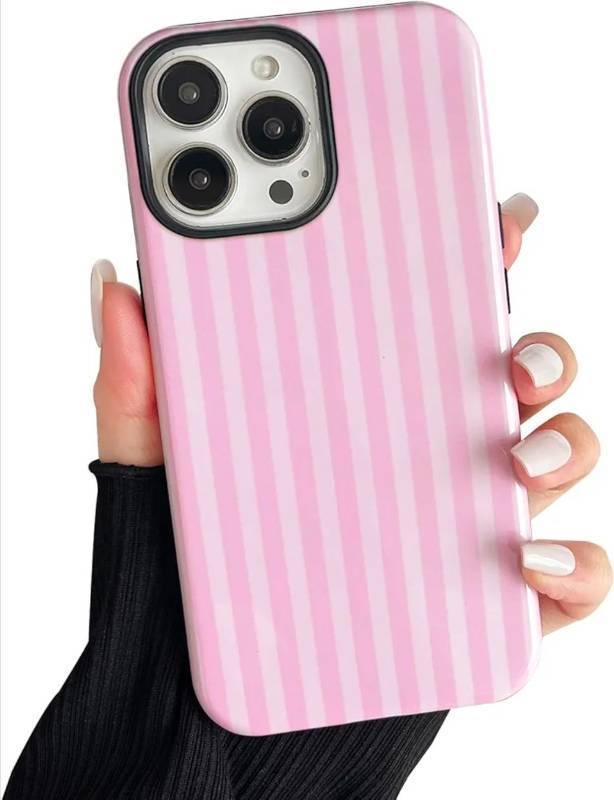lot 69554 image: Compatible with iPhone 16 Pro Max Case, Cute Fashion Aesthetic Striped Pattern Cover for Women, Shockproof Soft TPU and Hard PC Protective Phone Case for iPhone 16 Pro Max 6.9- Pink - Retail $15