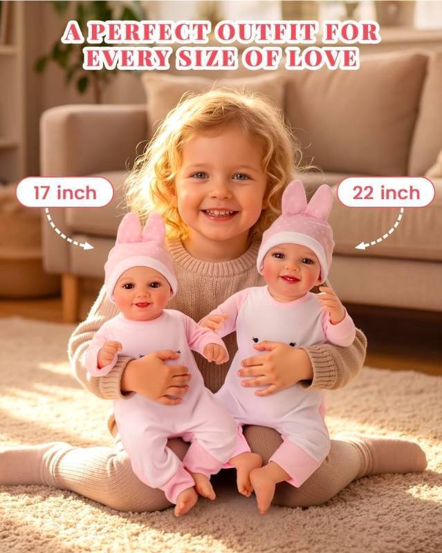lot 69559 image: Baby Doll Clothing and Accessories Set - Pink Bunny Theme - Retail $15