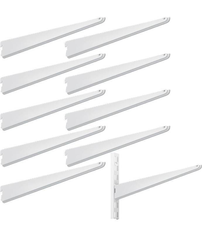 lot 69584 image: 10 Pack Adjustable Shelf Brackets for Double Track System Closet Organization Heavy Duty Wire Shelf Brackets (White, 7.5 Inches) - Retail $25