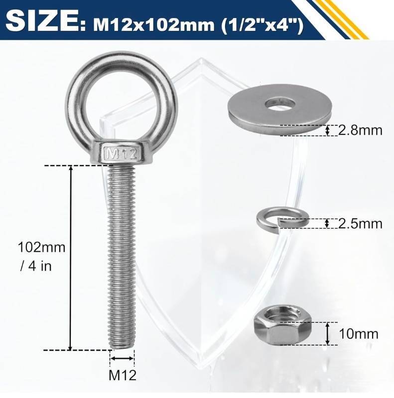 lot 69638 image: M12 Stainless Steel Eye Bolt Set - Retail $14