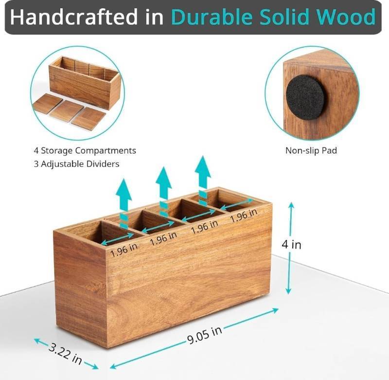 lot 69776 image: Wooden Desk Organizer with Adjustable Dividers - Retail $25