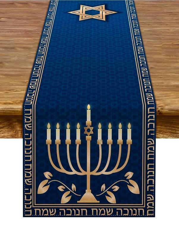 lot 69811 image: Hanukkah Table Runner with Menorah Design - Retail $35
