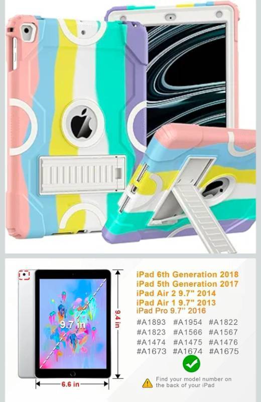 lot 69820 image: Rainbow Striped iPad Protective Case with KickstandHeavy duty protective case for iPad 9.7-inch models (compatible with 6th5th gen, Air 2, Air 1, and Pro 9.7). - Retail $15