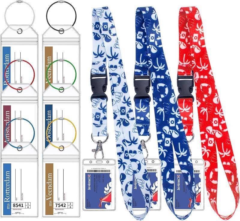 lot 18041 image: Holland America Luggage Tag Holders with Lanyard, Waterproof Cruise Luggage Tag Holder with Lanyards and Ship Card Holder for Holland America & Carnival Lines (6 Holders3 Lanyard)