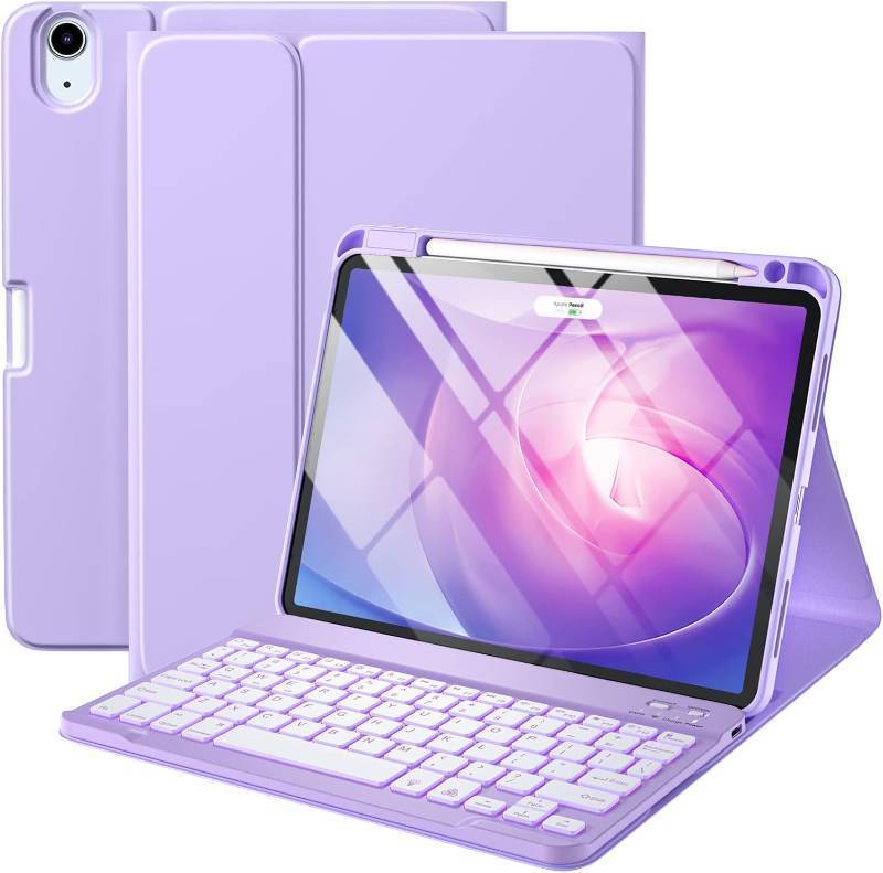 lot 22425 image: Harvopu Keyboard Case Compatible with iPad Air 11-inchAir 5th 4th Generation Case with Keyboard-Backlit Detachable, Folio Keyboard Cover with Pencil Holder for Air 11 M4M3M2, Air 5Air 4 (Purple)