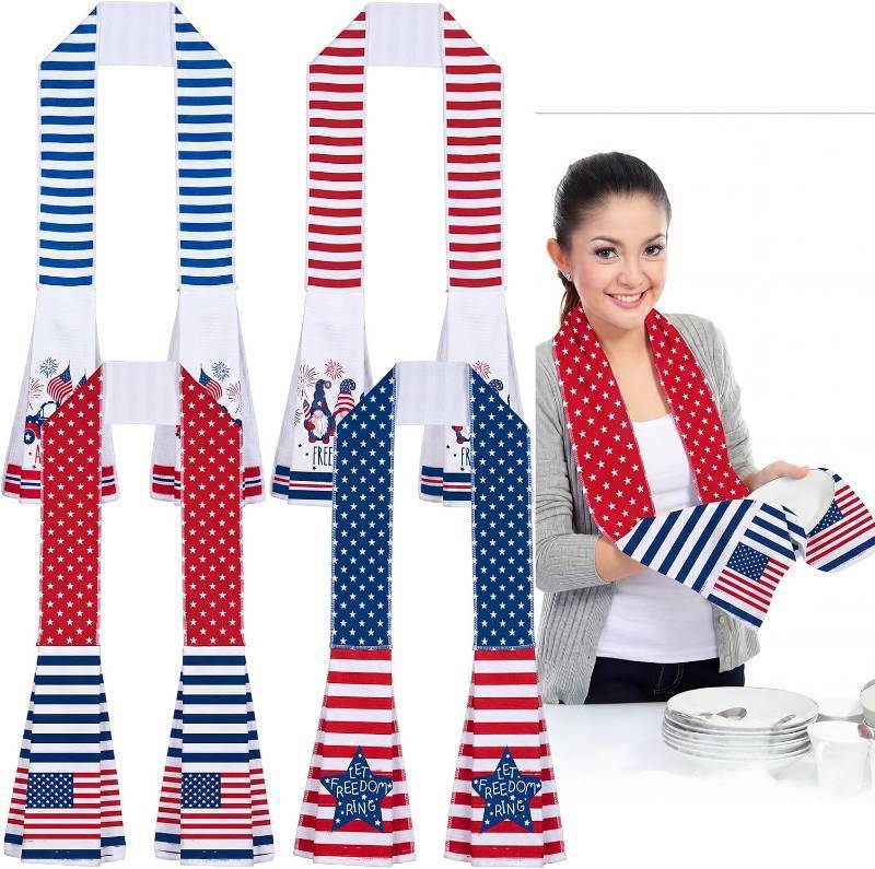 lot 22464 image: FuWeave 4th of July Kitchen Scarf Red and Blue Stripes 250th Independence Day Dish Towel Patriotic Decor 4 x 68 Inch for Holiday Cooking Baking