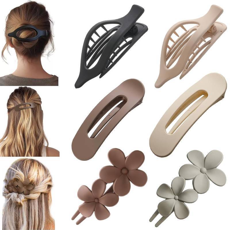 lot 3209 image: 6 Pack Large Flat Claw Clips for Women, French Matte Non Slip Flat Hair Clips, 3 Styles Strong Hold Side Slide Barrettes for Thick Thin Fine Hair, Duckbill No Crease Hair Accessories (Black&White)