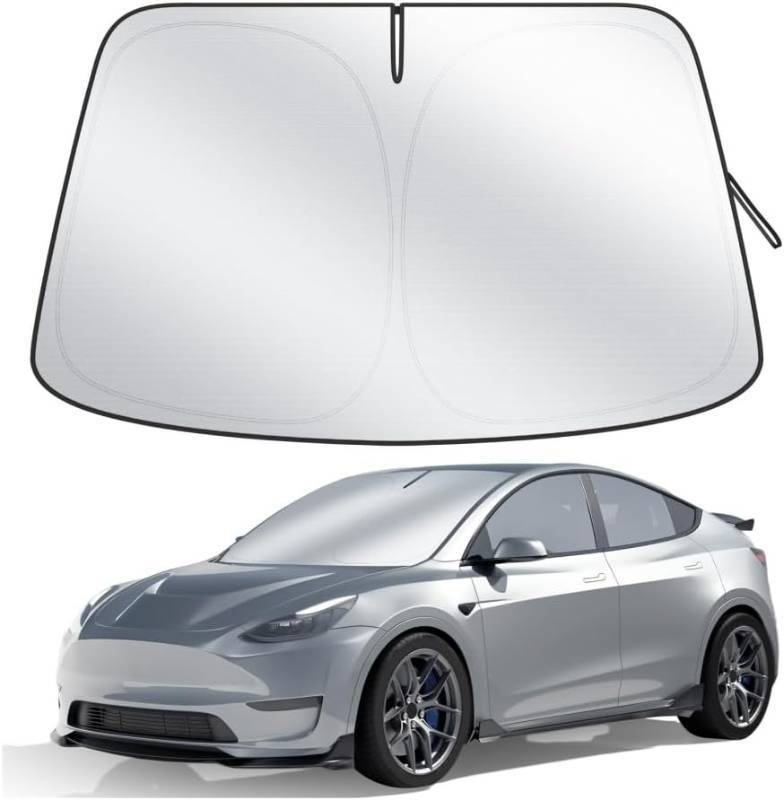 lot 3614 image: Car Windshield Sun Shade, 300T Thickened Car Window Shades Heat Reflective Interior Cool, Universal Fit for Most Cars SUVs Trucks, Foldable & Portable Design (for Tesla Model 3Y (57   37))