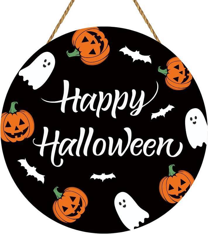 lot 3072 image: Halloween Decorations Indoor Halloween Wreaths for Front Door Decorations Cute Ghost Decor Wooden Front Door Hanger Wreath Bat Pumpkin Ghost Hanging Sign for Porch Wall Indoor Home Decorations