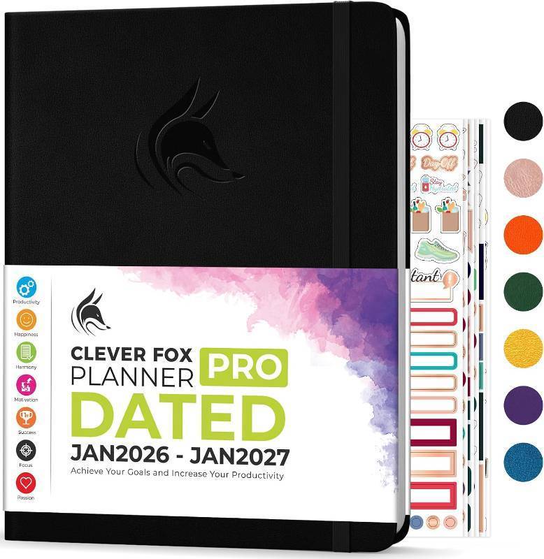 lot 2597 image: Clever Fox Planner PRO Dated (Jan 2026 Jan 2027) Weekly & Monthly Life Planner to Increase Productivity, Time Management and Hit Your Goals   Organizer, Gratitude Journal   A4 Size (Black)
