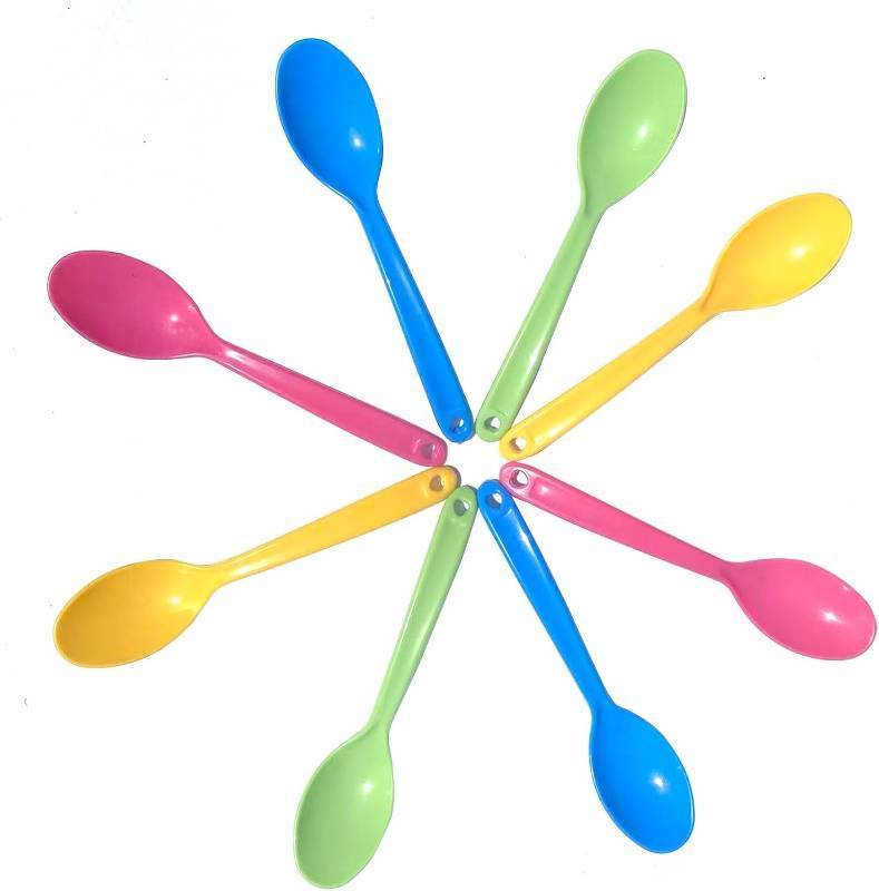 lot 3905 image: 12 large colored plastic spoons Four colors Long and thickened Taster Spoons Multi-Color,Ice Cream Spoons Dessert Spoons for Food Trucks,Picnic Parties and Events