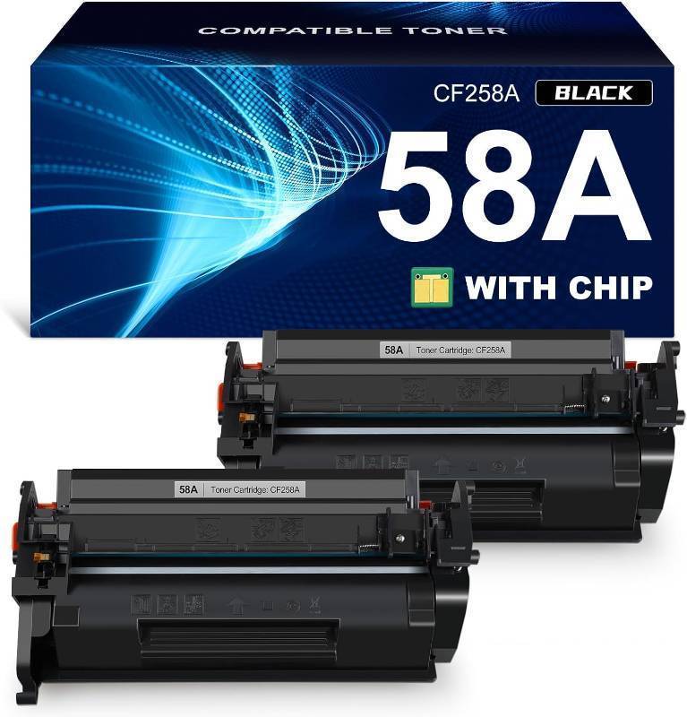 lot 18988 image: 58A Toner Cartridge Black (with chip) Compatible Replacement for HP 58A CF258A 58X CF258X Work with HP Laser MFP M428fdw M428fdn M428dw Pro M404n M404dn M404dw M406dn M430f M404 M428 Printer, 2-Pack