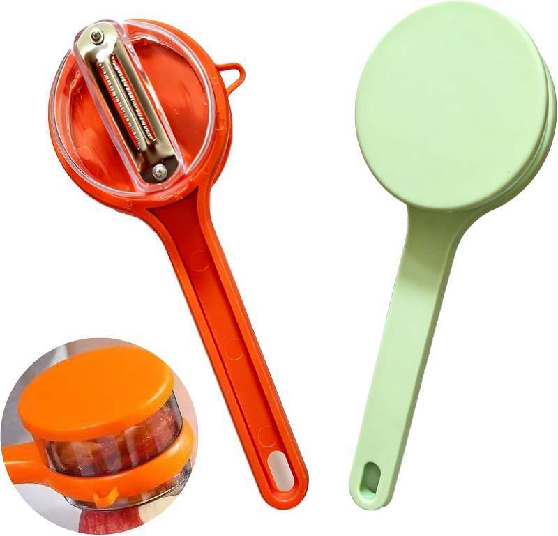 lot 45150 image: 2 Pcs Peeling Knife With Storage Box, Fruit And Vegetable Peeler With Container, Double-Sided Stainless Steel Multi-Function Peeler For Home Kitchen, Office and Outdoor, Portable, Green and Orange