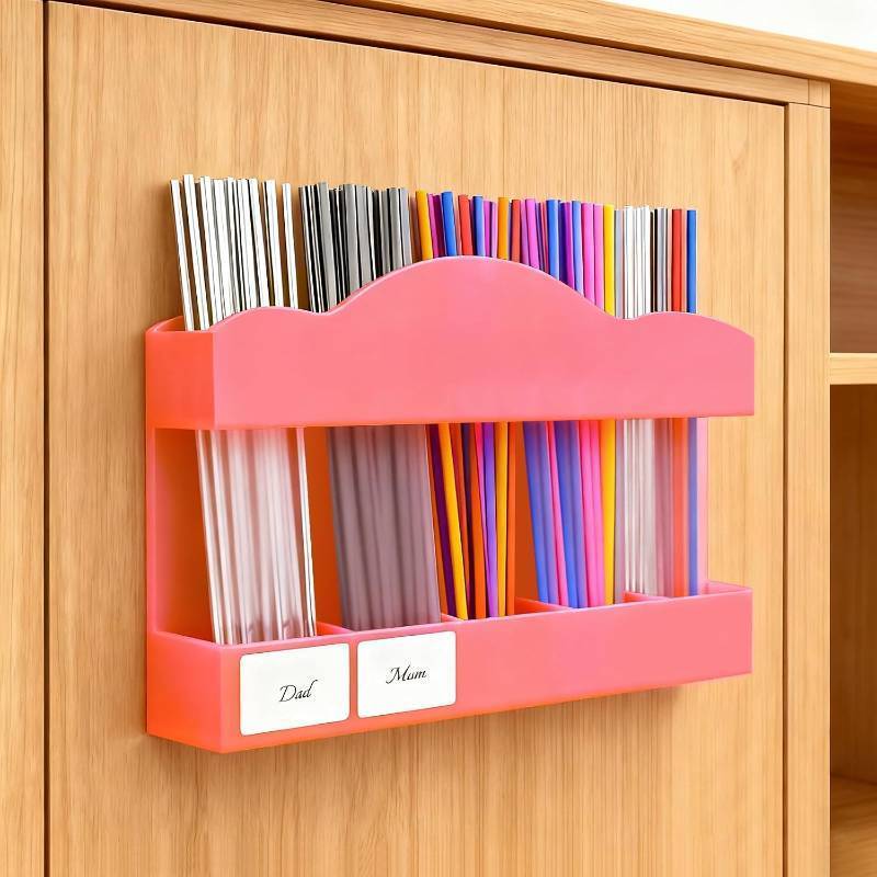 lot 45272 image: FOOGWEE 9.8 Acrylic Straw Holder for Cabinet Door - Straw Organizer with Ultra-Sticky Adhesive, Kitchen & RV Essensials, 5-Compartment Storage for Reusable Straws & Brushes, Colored Pencils, Markers