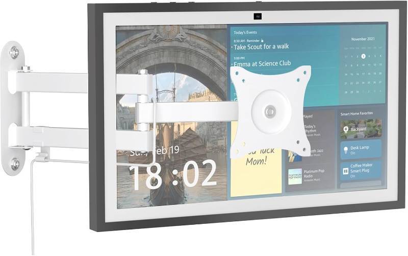 lot 17790 image: Wall Mount Compatible with Echo Show 15 (1st, 2nd Gen)21, Rotate 360 Degrees, Tilt Up Down, Swivel Side to Side, Extend up to 17 from Wall(White)