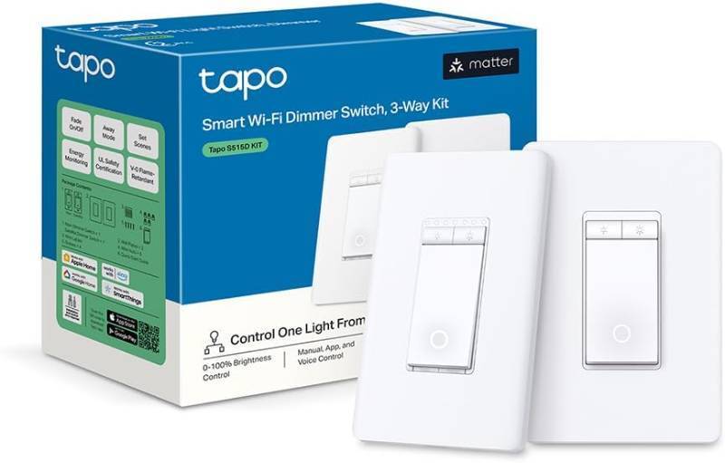lot 17811 image: TP-Link Tapo Smart 3 Way Dimmer Switch KIT, Matter Compatible, Energy Monitoring, Neutral Wire Required, Works with Alexa, Siri, Google Home, SmartThings, UL Certified, 2.4GHZ Wi-Fi, Tapo S515D KIT