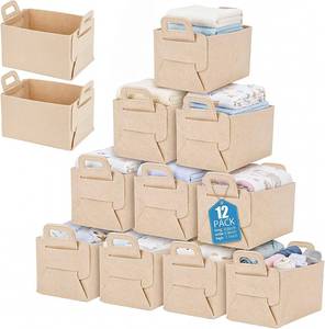 lot 48666 image: 12 Pcs Storage Baskets Felt Storage Bin Beige Felt Collapsible Convenient Box Organizer with Carry Handles for Office Bedroom Closet Babies Nursery Toys Laundry (9.8 7.1 5.9in)