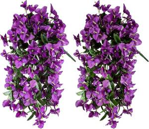 lot 48635 image: 2 Pack Artificial Bougainvillea Flowers for Outdoors Decorations, Fake Hanging Plants, Faux Outside Flowers UV Resistant for Baskets Home Front Door Porch Patio Balcony Yard(Purple)
