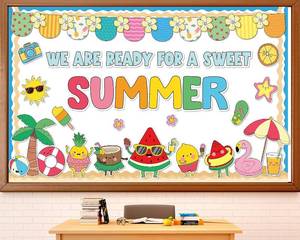 lot 48645 image: Summer Bulletin Board Set Sweet Summer Bulletin Board Classroom Decorations Watermelon Tropical Palm Flamingo Paper Cutouts for Hawaiian Tropical Classroom Home Office School Wall Door Decoration