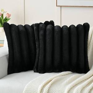 lot 48667 image: HAUSSY Pack of 2 Faux Fur Striped Throw Pillow Covers 16x16 Inch, Black