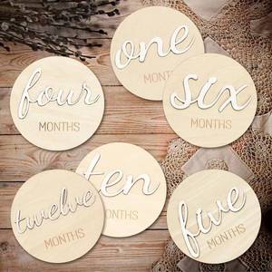 lot 48668 image: 3D Double-Sided Baby Monthly Milestone Sign, Wooden Announcement Sign