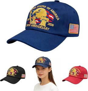 lot 48689 image: 250th Anniversary USA Hat, Embroidered Eagle & Liberty Patriotic Adjustable Baseball Cap for Men & Women Navy BlueRedBlack