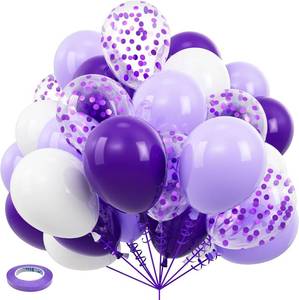 lot 48692 image: LOT OF THREE - Purple, Black, and White Balloons, 12in Lilac Lavender Helium Confetti Latex Purple Balloons with Ribbon for Women Kids Birthday Party Baby Shower Wedding Anniversary Gender Reveal Princess Decoration