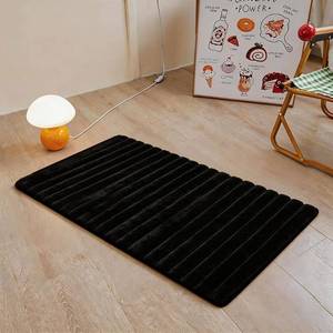 lot 79041 image: Black Rabbit Striped Plush Rug 2x8, Fluffy Shaggy Area Rug for Nursery & Kids Room, Faux Fur Carpet for Girls Bedroom, Living Room, Teen Decor - PINK