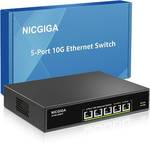 5 Port 10G Ethernet Switch Unmanaged,with 5X 10Gb Base-T RJ45 Ports, NICGIGA 10Gbps Network Switch Easy for 10G NAS,PC,WiFi7 Router,10G Adapter/NIC. Desktop or 19-inch Rack Mount, Plug and Play - Retail: $219.99