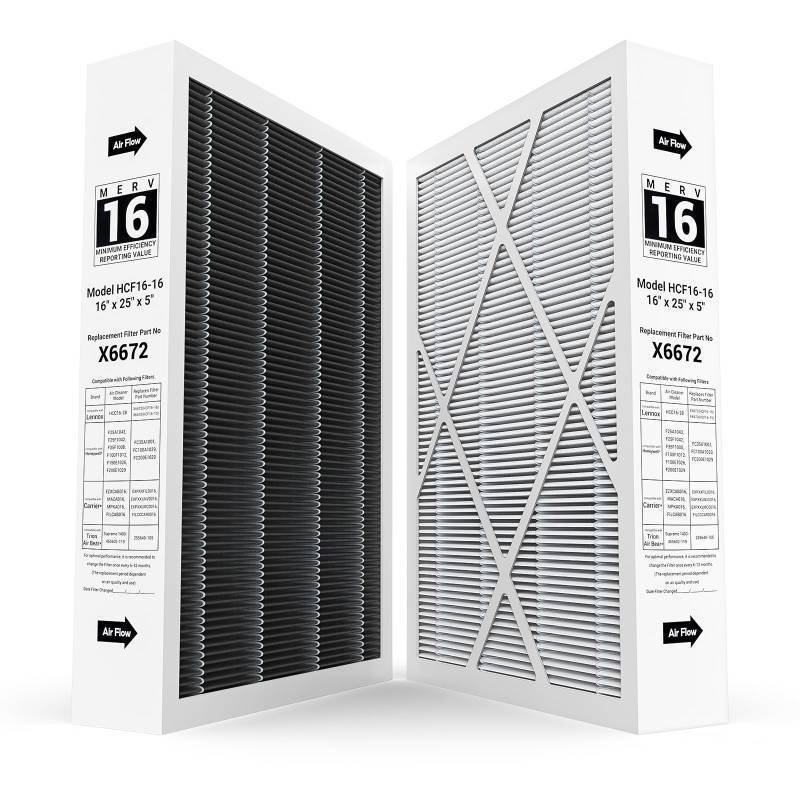 lot 38772 image: 2-Pack 6672 16X25X5 MERV 16 Filter Compatible with Lennox 16X25X5 and Lennox HCC16-28 Healthy Climate Carbon Clean MERV 16 Home Furnace Filter for HVAC System, Part # HCF16-16, HCF16-10 - Retail $80