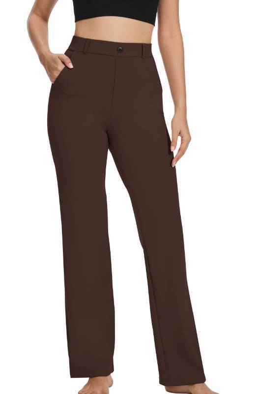 lot 70757 image: Yoga Pants Women Straight Leg Pants with Pockets High Waist Stretchy Pull On Dress Slacks for Casual Lounge Office Work PetiteRegular 1202 29 Brown S