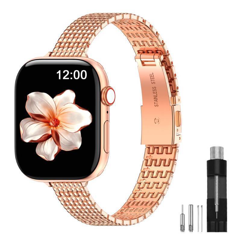 lot 51476 image: Slim Metal Bands Compatible with Apple Watch Band 38mm 40mm 41mm 42mm(Series 10),Thin Stainless Steel Replacement Strap for Women iWatch Bands Series 9 8 7 6 5 4 SE 3 2 1,Rose Gold