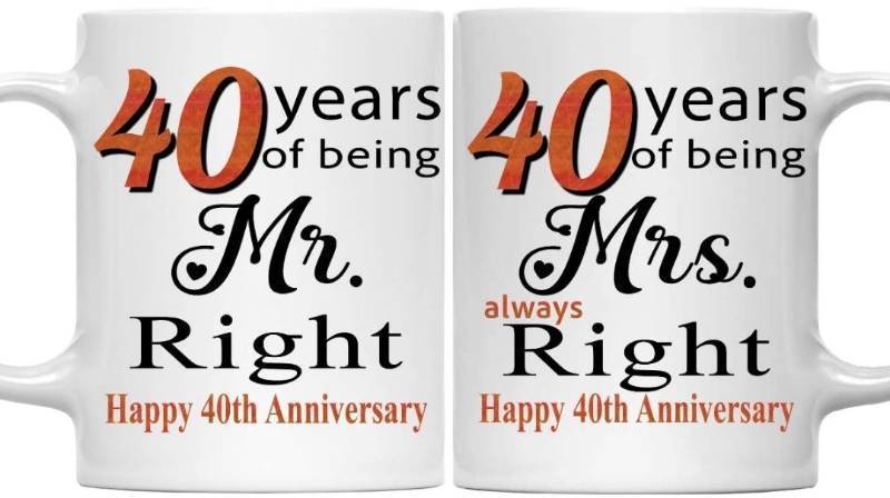 lot 22644 image: 40th Anniversary Mug 40 Years of Marriage Gift, Wedding Anniversary Couple Mug, 40 Years of Being MRMRS Always Right 11oz White Ceramic Cup