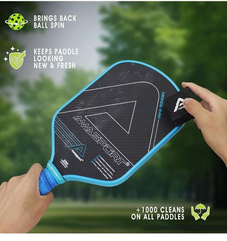 lot 21969 image: Pickleball Paddle Eraser - Carbon Fiber Pickle Ball Racket Cleaner - One Piece Construction Paddle Eraser - Superior Residue Removal & Maximum Stain Adhesion-Square