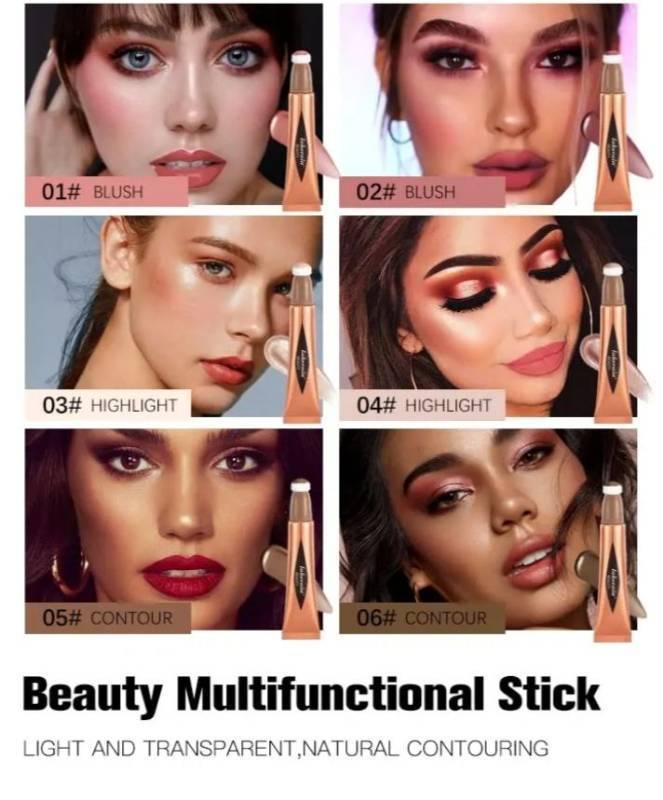 lot 21601 image: Liquid Contour Beauty Wand, Highlighter and Bronzer Stick with Cushion Applicator Attached Easy to Blend, Long Lasting & Smooth Natural Matte Finish. #1, #3 & #4