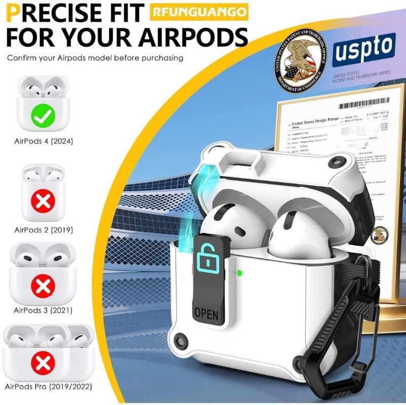 lot 11965 image: AirPods 4th Generation Case, Compatible with AirPods 4th Generation Case (2024), Strong Drop Protection, Auto-Open Series, White