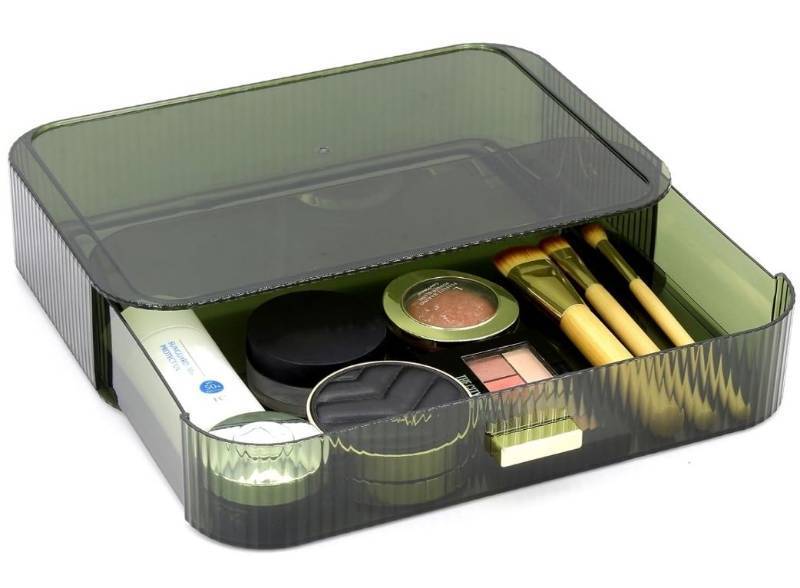 lot 51865 image: Makeup Organizer Drawers Stackable, Bathroom Vanity Organizers and Storage, Great for Cosmetics, skincare, Lipsticks, Nail Care (Green,1 Drawer)
