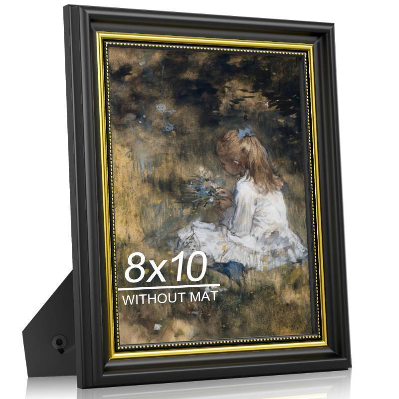 lot 51857 image: Ornate Vintage Style 8x10 Picture Frame, Made of Tempered Real Glass for Tabletop or Wall Mount, 8 x 10 Photo Frame for Home Decor, Black