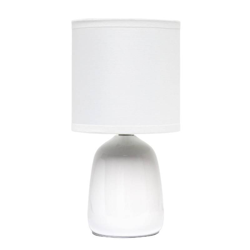 lot 41635 image: Simple Designs LT1134-OFF 10.04 Tall Traditional Ceramic Thimble Base Bedside Table Desk Lamp w Matching Fabric Shade for Home Decor, Nightstand, Bedroom, Living Room, Entryway, Office, Off White (top part is damaged)