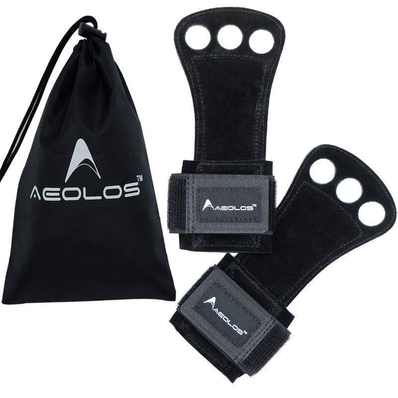 lot 12107 image: AEOLOS Leather Gymnastics Hand Grips-Great for Gymnastics, Pull up, Weight Lifting, Kettlebells and Cross Training (Black(2 Layers Leather), Small)