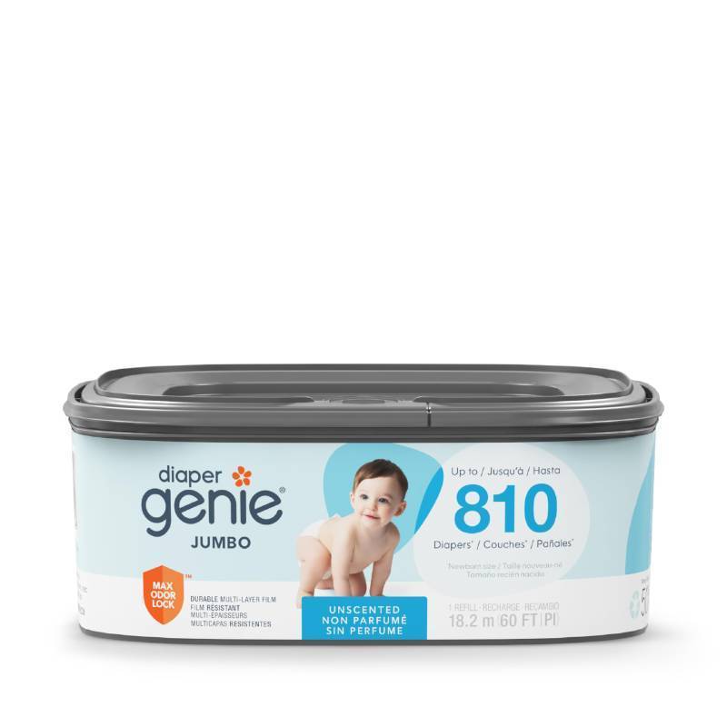 lot 22641 image: Diaper Genie Jumbo Square Refill, with Continuous Film, can Hold up to 810 Newborn-Sized Diapers per Refill.