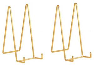 lot 29123 image: Large Plate Holder Display Stand - 16 inch Super Tall Big Plate Stands for Heavy Duty Display - Metal Picture Frame Stand - Tabletop Easel Stand for Decorative Platter  Plaque  Book - 2 Pack - Retail $20