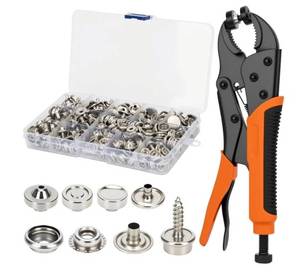 lot 29147 image: Snap Button Kit 80 Sets, 280 Pcs Metal Fasteners Tool with Snaps for Fabric, Leather Buttons Repair Box, Boat Tools and Fastener Hardware to Install Clothing, Upholstery Canvas Covers - Retail $24