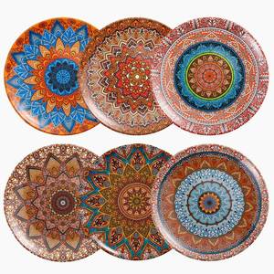 lot 29149 image: UNK U Melamine Dinner Plates Set of 6, 10.5 Inch Bohemian Plates in 6 Vibrant Colors, Unbreakable Dinner Plates for Kitchen, Weddings, Birthdays, Entertaining, Dishwasher Safe - Retail $41