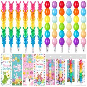 lot 29153 image: 24 Pieces Easter Party Favors Stackable Pencils for Kid, 12 Bunny Egg Stacking Pencils with 12 Card Rabbit Pencil for Easter Basket Goodie Bag Stuffers Egg Hunt School Student Reward Gift - Retail $10