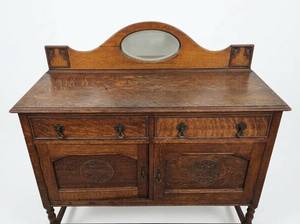 Antique Oak Dresser with Mirror and Decorative Details