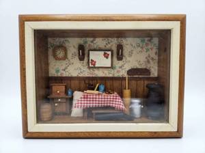 lot 25501 image: Tom Crets Handcrafted Wooden Miniature Early Americana Kitchen